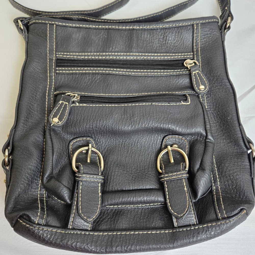Multi-pocket y2k Style Crossbody Purse, Buckle Details, Zipper Closure, Black - Picture 2 of 5